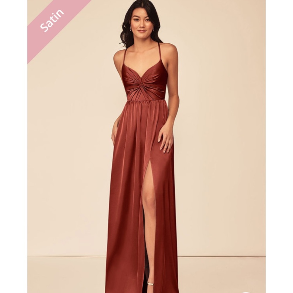 Azazie Stretch Satin Bridesmaid Dress with Slit, Raya